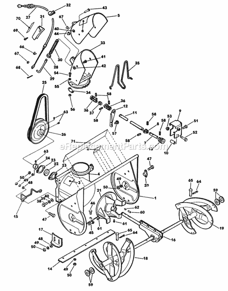 Collector And Discharge Diagram and Parts List for 55382A J00000001-J99999999 - 1990 Lawn Boy Snow Blower